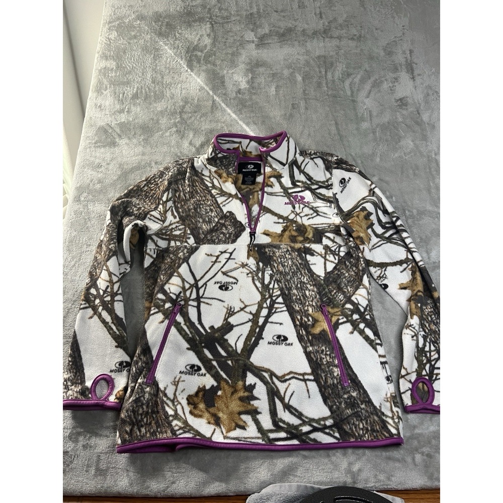 Mossy Oak Girls Sweatshirt Size L 12/14 Camo Quarter Zip Jacket Fleece